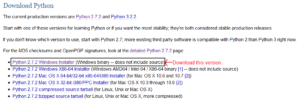 Screenshot of Python download page