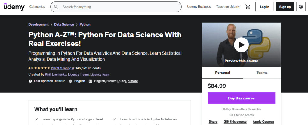 Python A-Z™: Python for Data Science with real Exercises