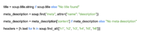 Example of code for meta tags and header analysis