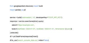 Example of code for extracting data from Google Search Console