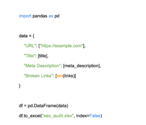 Example of code for creating custom reports